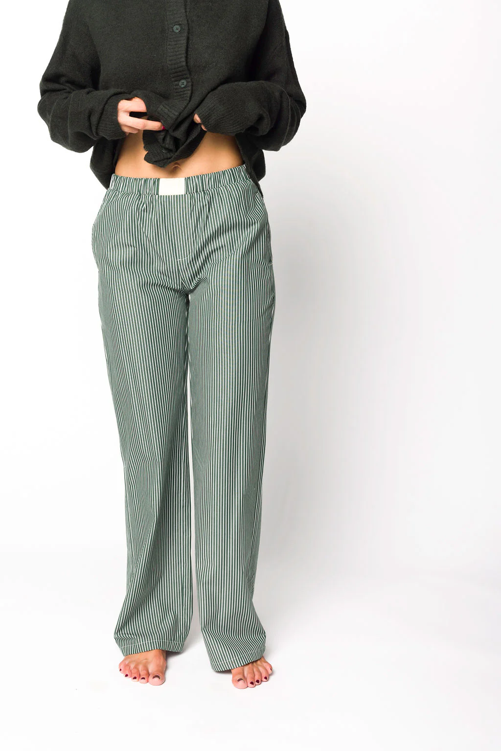 Jo Striped Pajama Pants in Forest Green - Fashionser