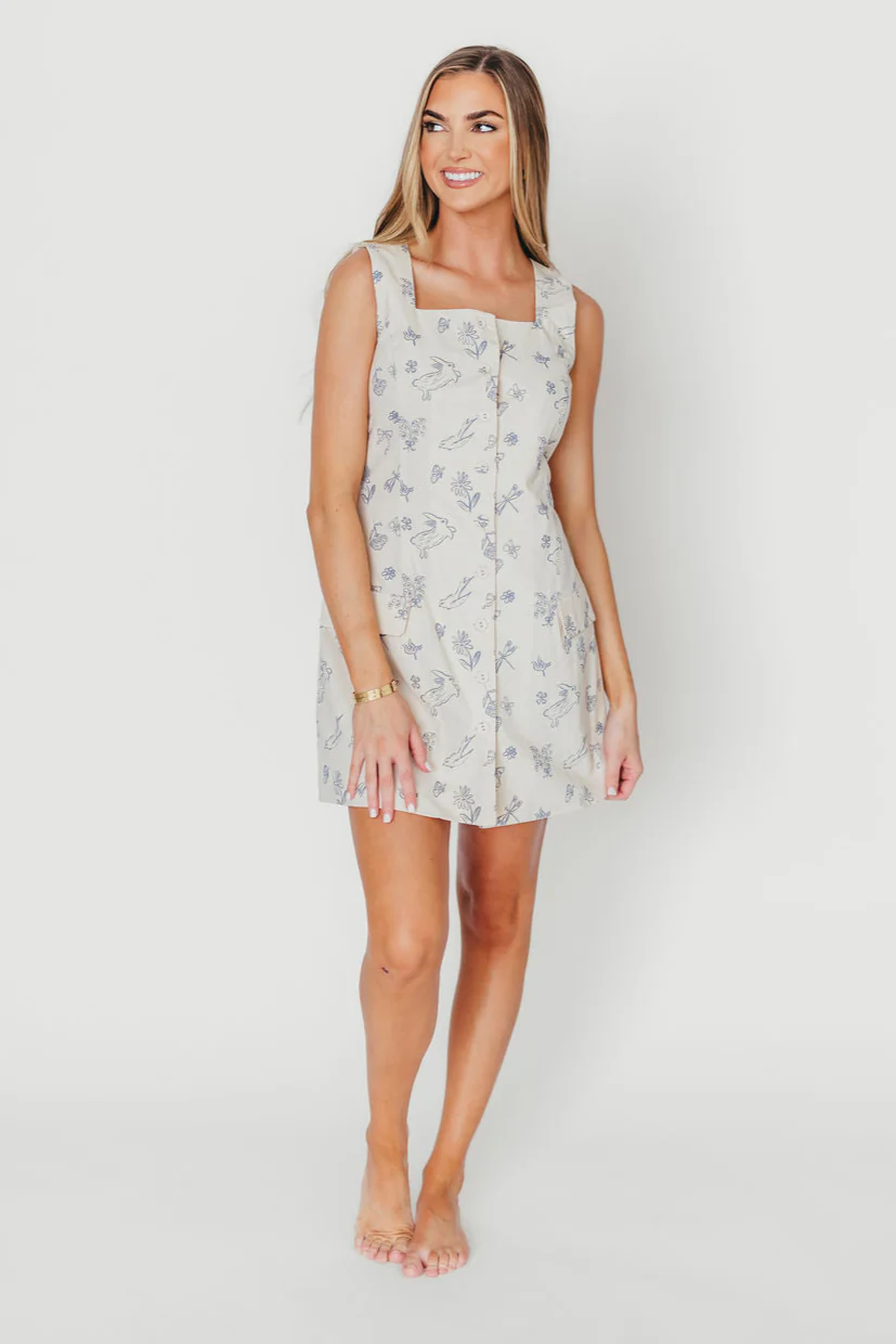 Elle Printed Mini Dress in Blue - Fashionser