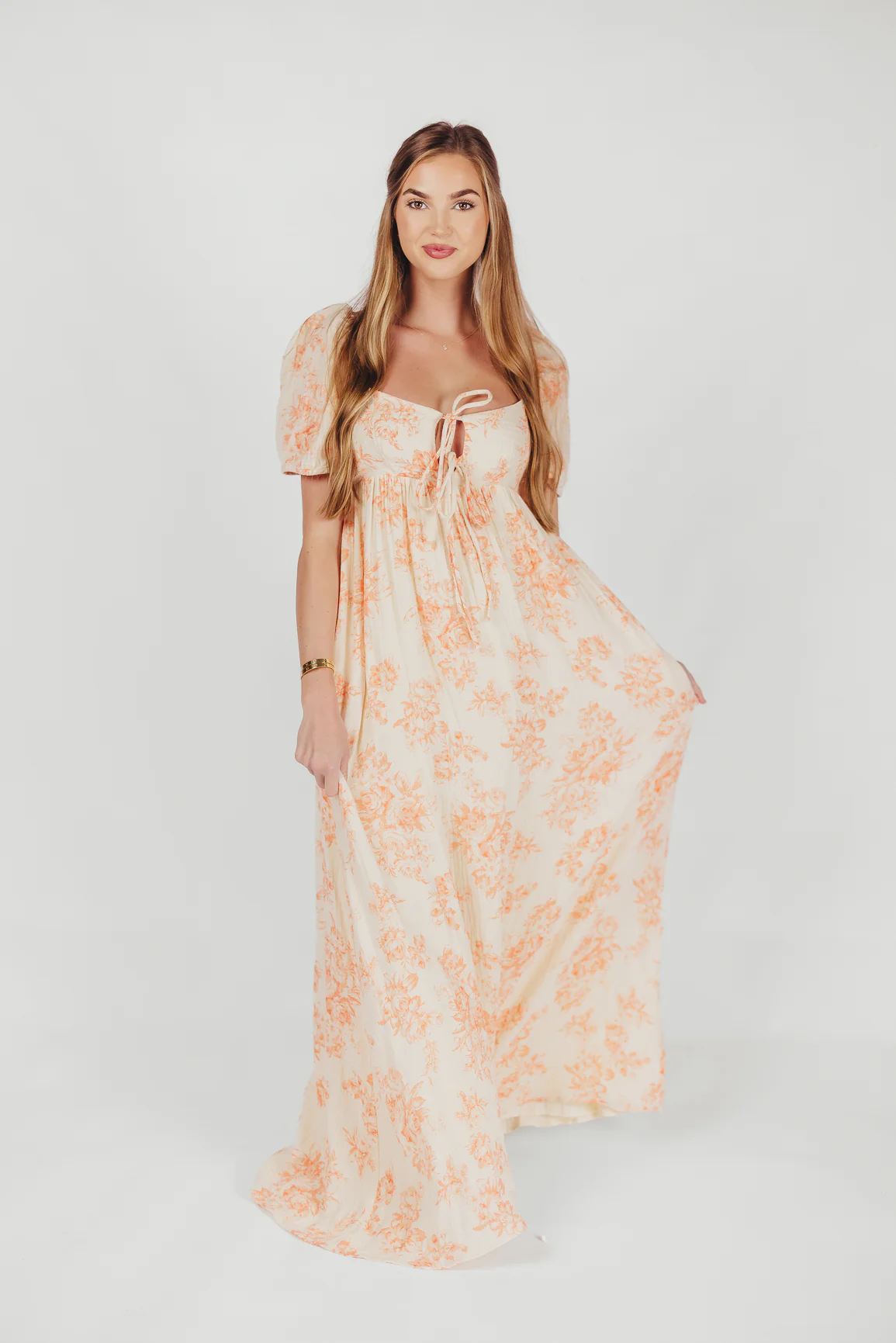 Haven 100% Cotton Tie-Front Maxi Dress in Sherbet - Bump Friendly - Fashionser