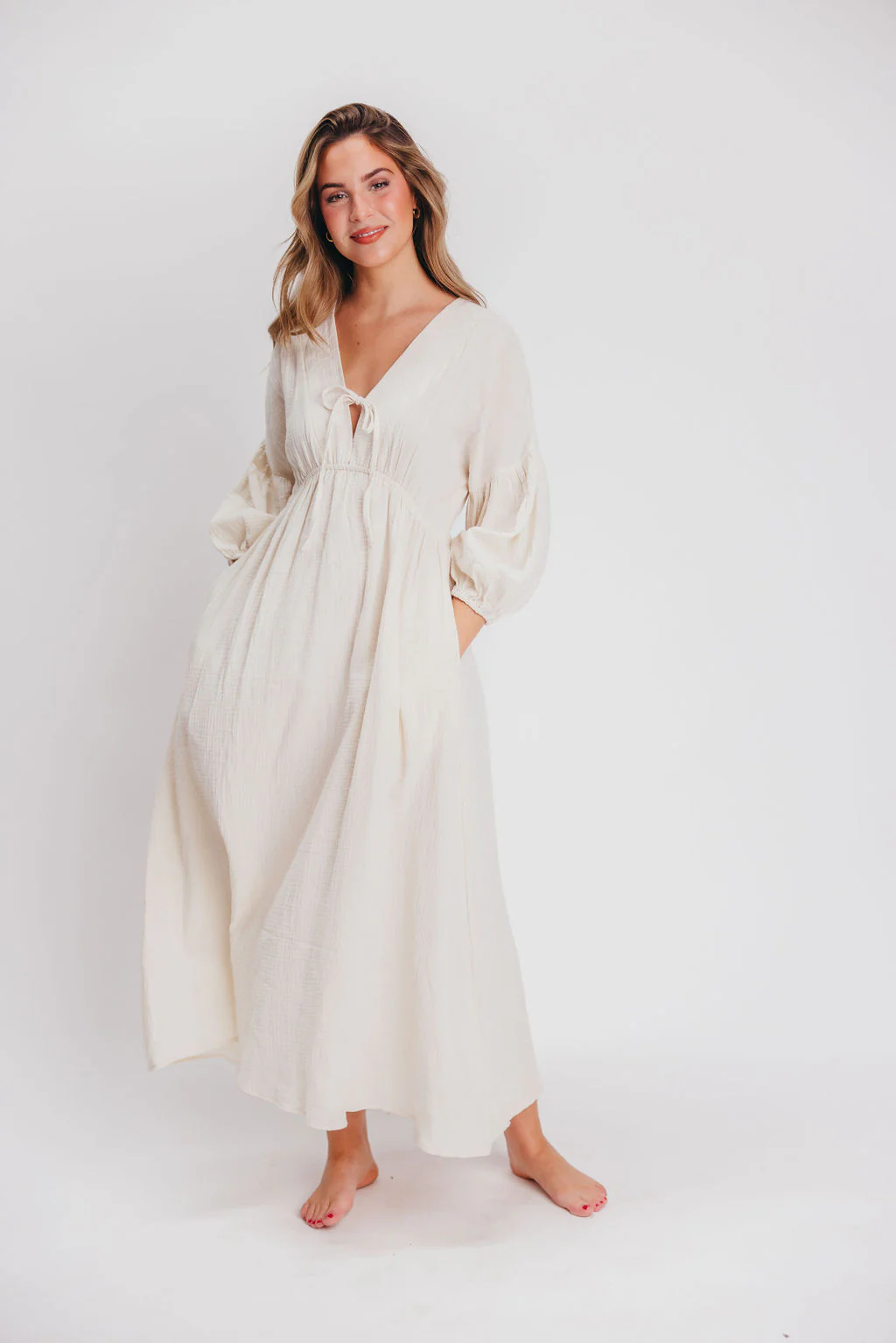 Hunter 100% Cotton Gauze Midi Dress in Soy - Bump Friendly (XS-XL) PRE-ORDER - Fashionser