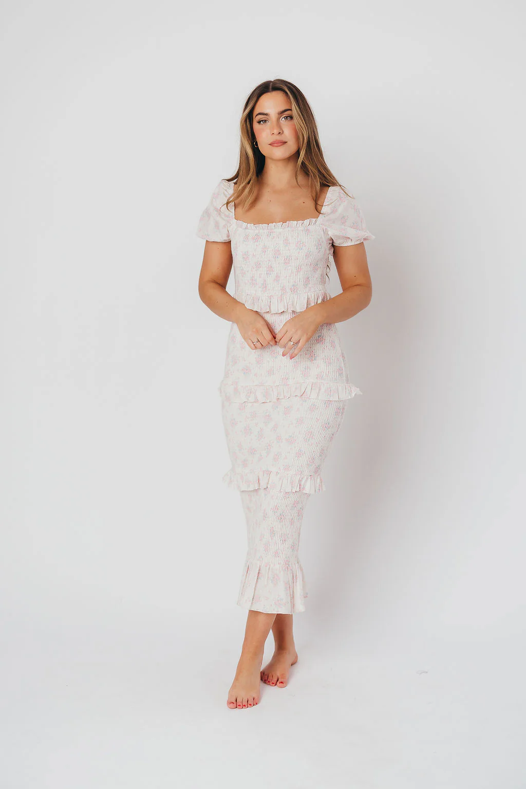 Ada Smocked Dress in Pink Floral - Bump Friendly & Inclusive Sizing (S-3XL) - Restocking End of April - Fashionser