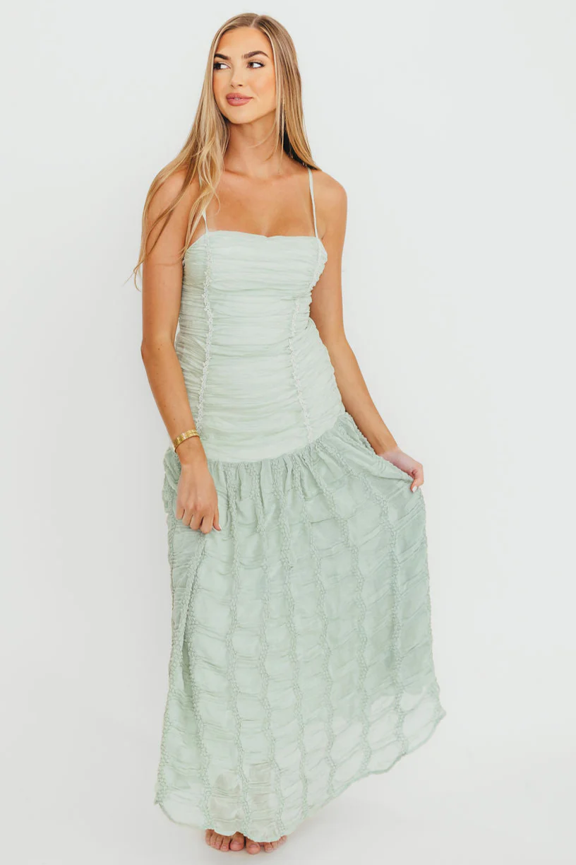 Rosie Ruched Maxi Dress in Mint - Fashionser