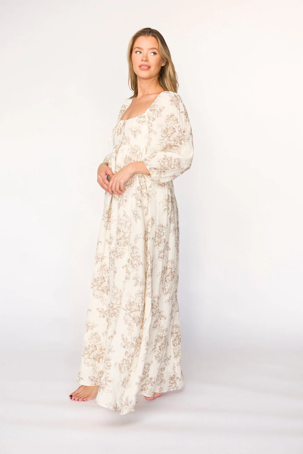 Peyton 100% Cotton Maxi Dress in Brown Floral - Bump Friendly (XS-XL) - Fashionser