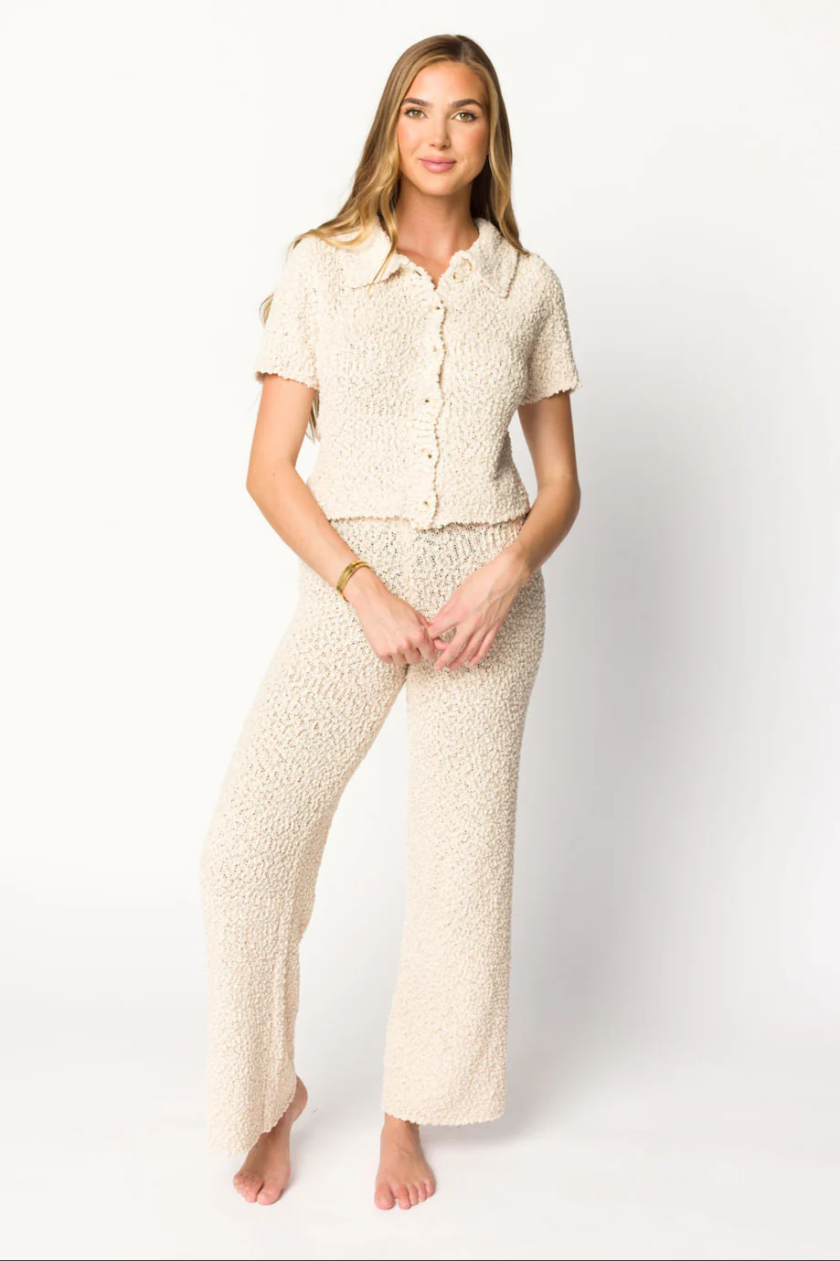 Kennedy Short Sleeve Top and Pants Set in Oat - Nursing Friendly - Fashionser