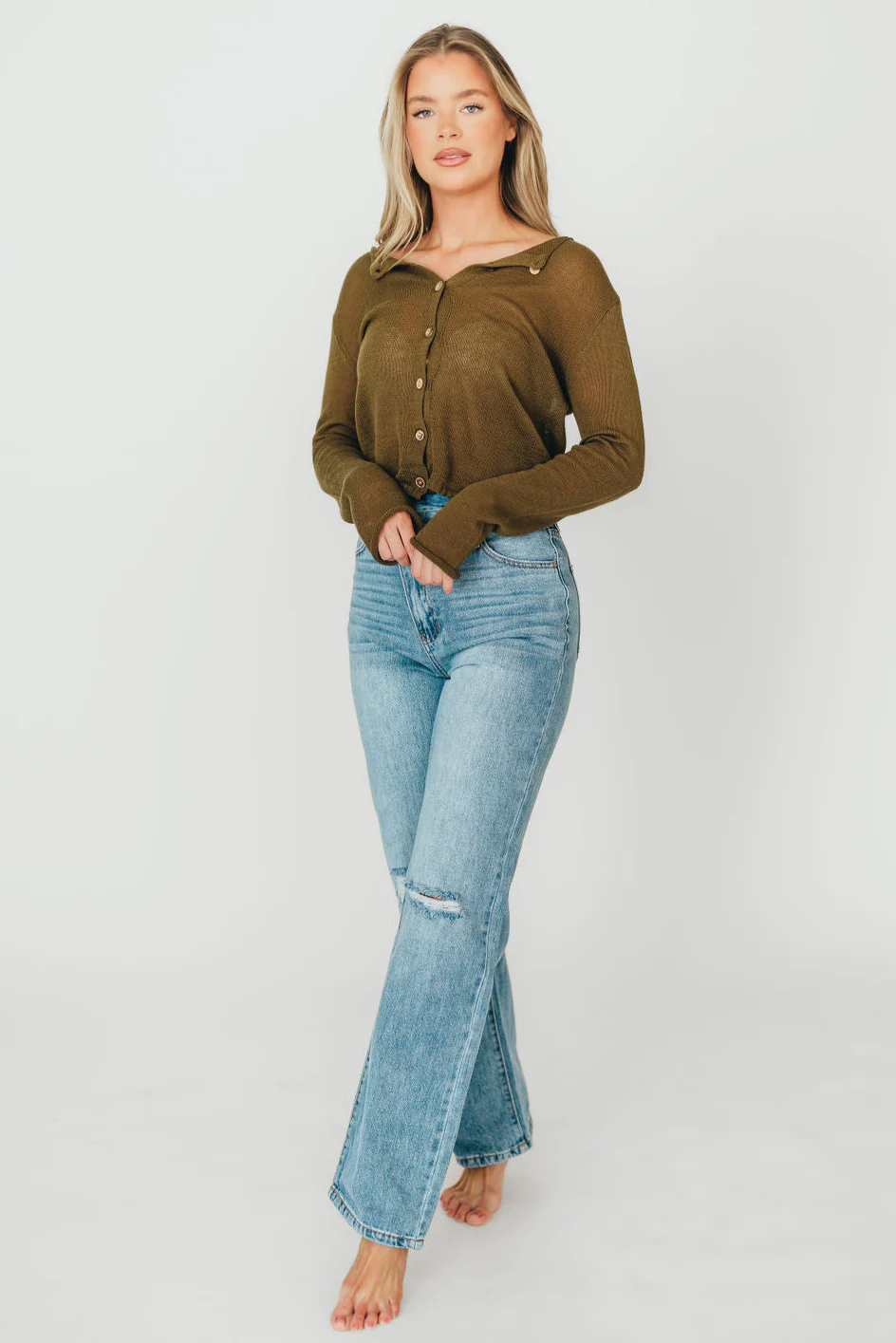 Tiffany 90s High-Rise Crisscross Waist Straight Jeans in Light Wash - Fashionser
