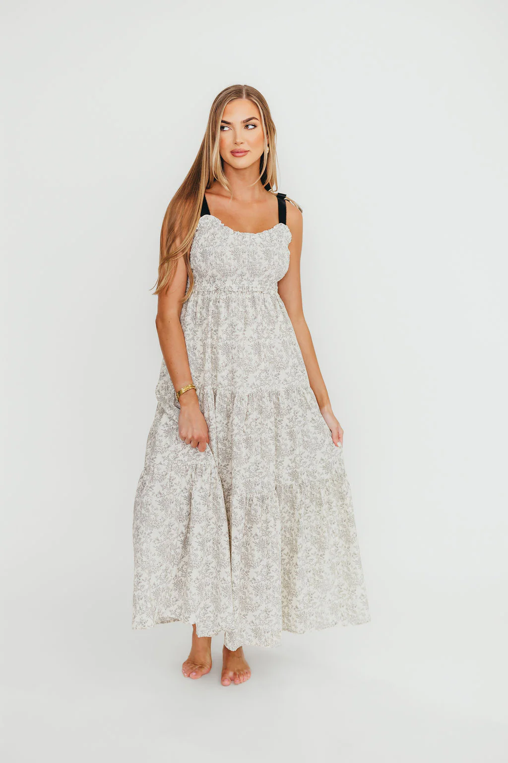 Lottie Tiered Maxi Dress in Floral Black - Fashionser