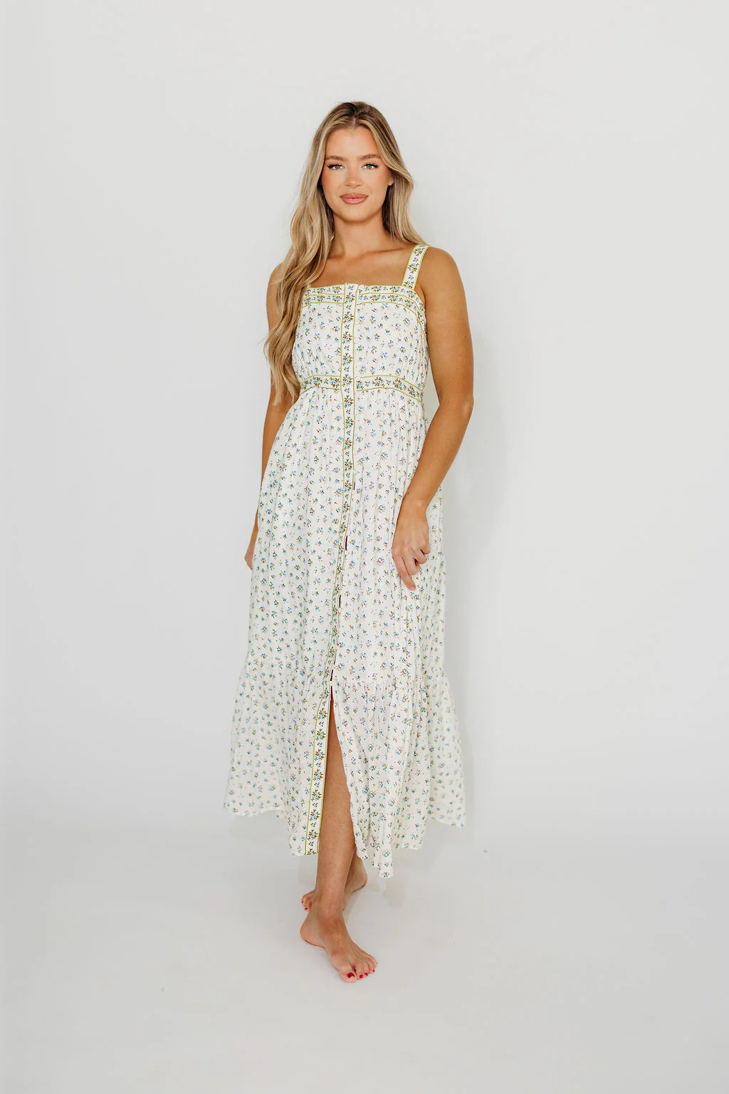 Kenna Floral Embroidered Maxi In French Blue - Fashionser