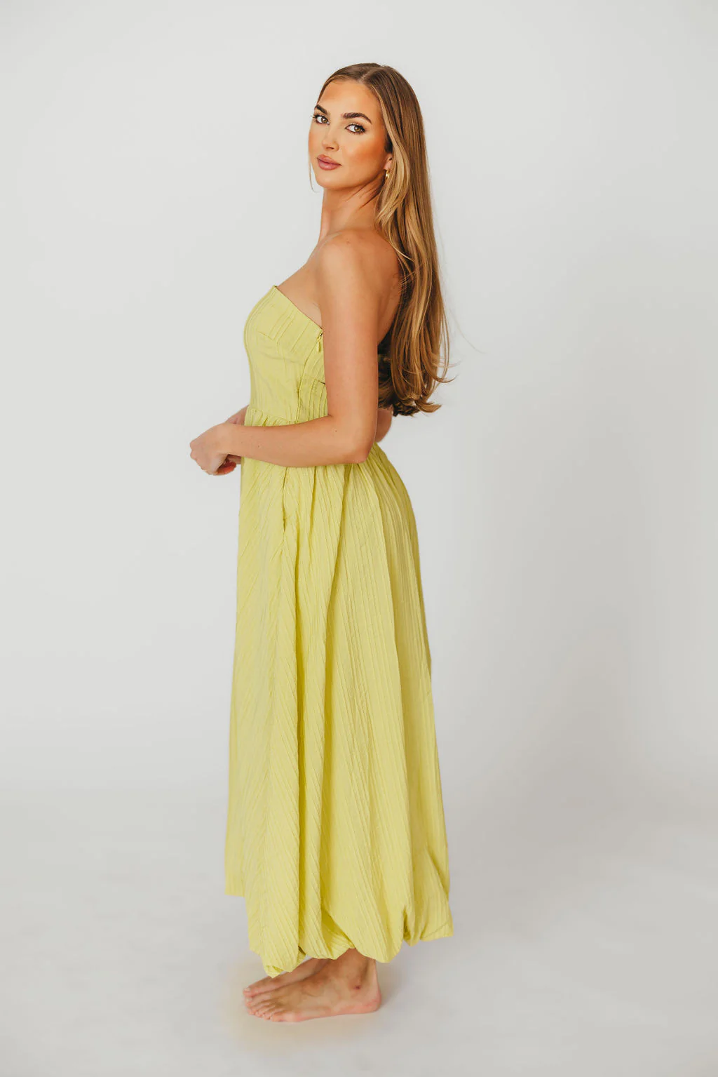 Trinity Strapless Maxi Dress in Celery - Fashionser