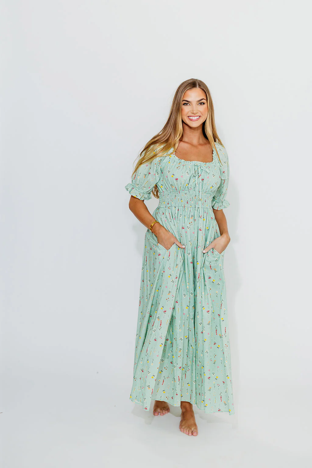 Angie 100% Cotton Floral Maxi in Mint - Fashionser