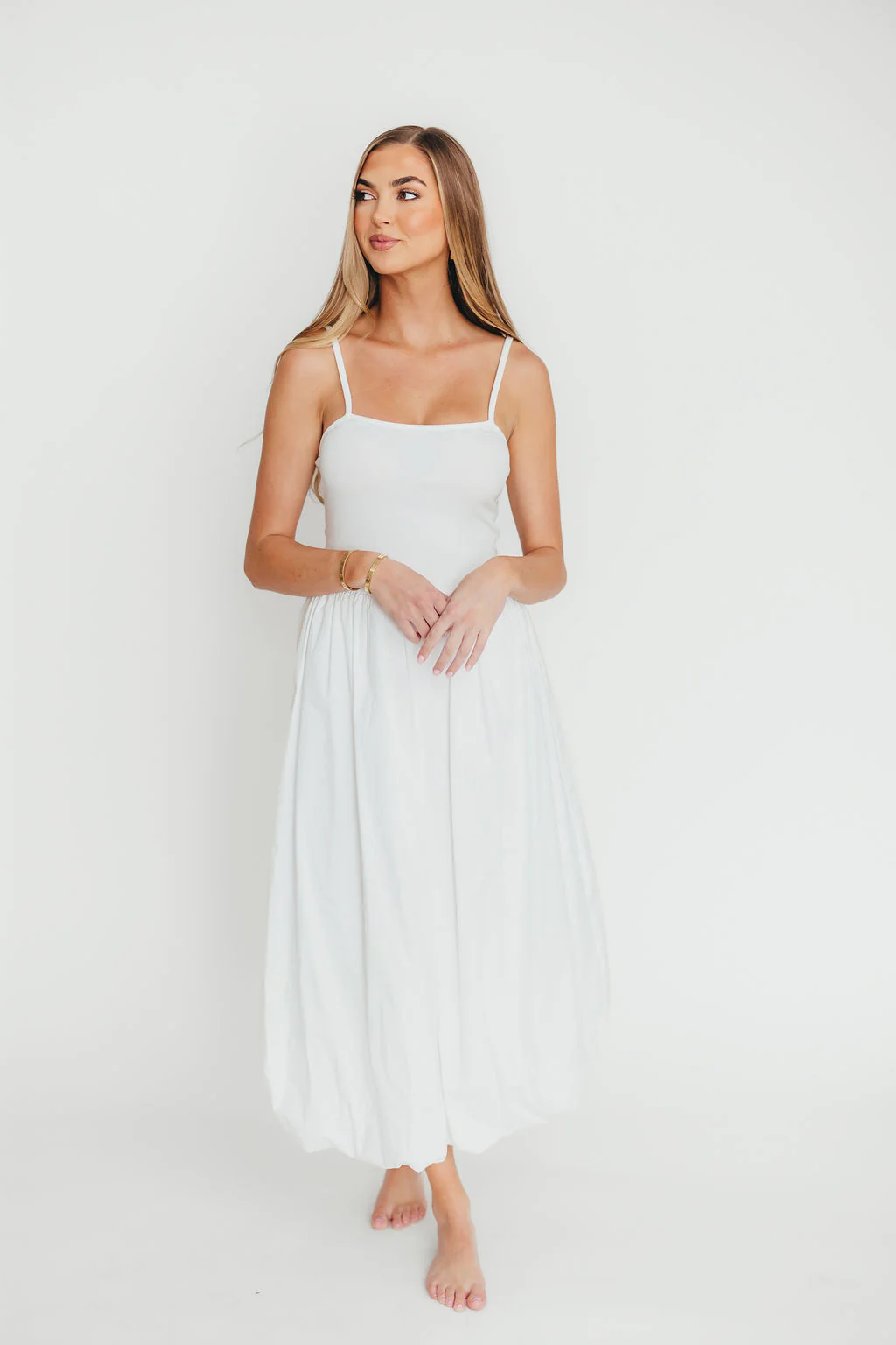 Marisol Bubble Maxi Dress in Off-White - Fashionser