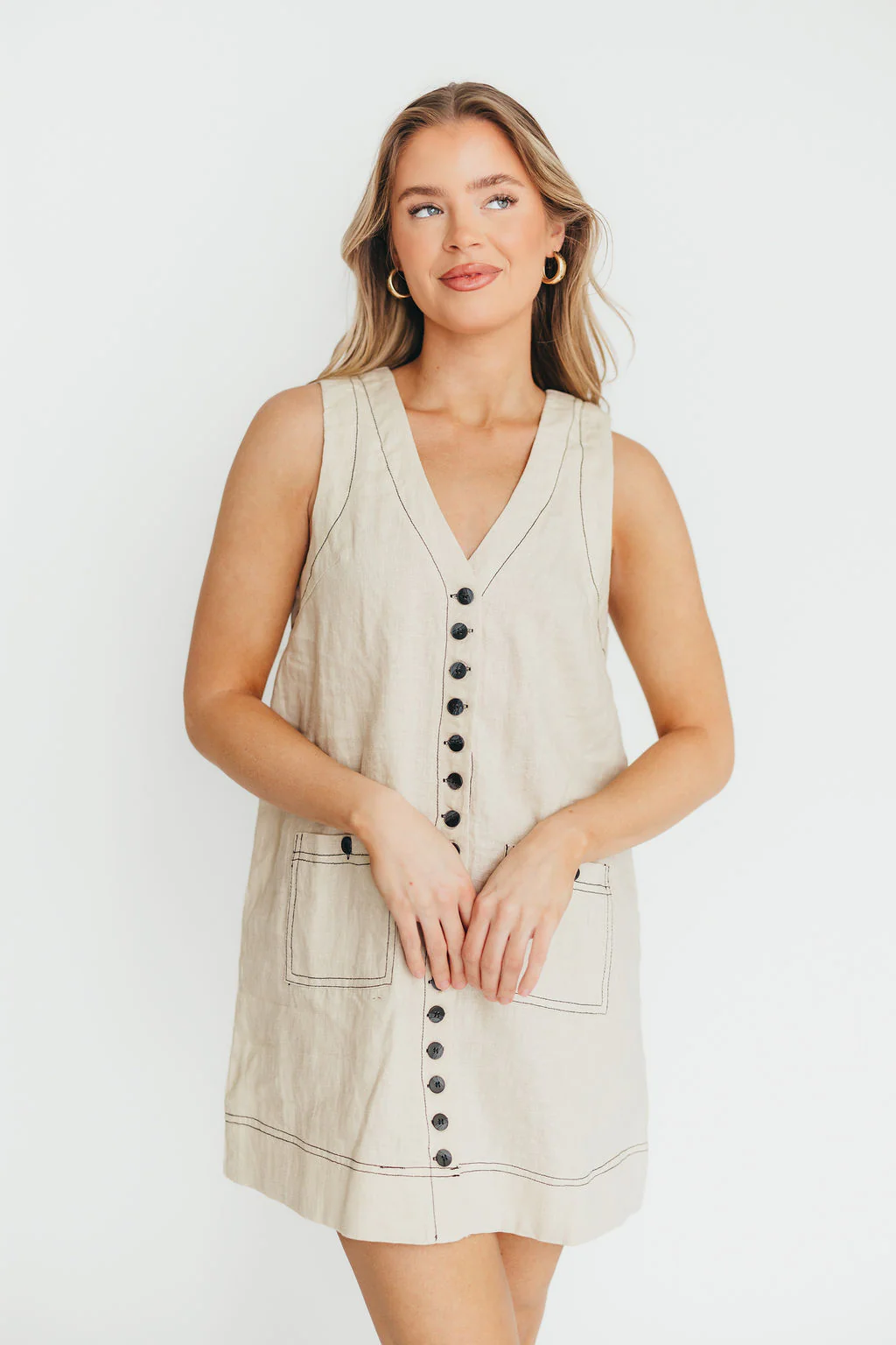 Milano 100% Linen Mini Dress in Linen - Fashionser