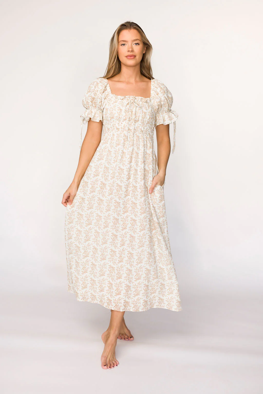 100% Cotton Savanna Steppe Dress in Taupe - Bump Friendly & Inclusive Sizing (S-3XL) - Fashionser