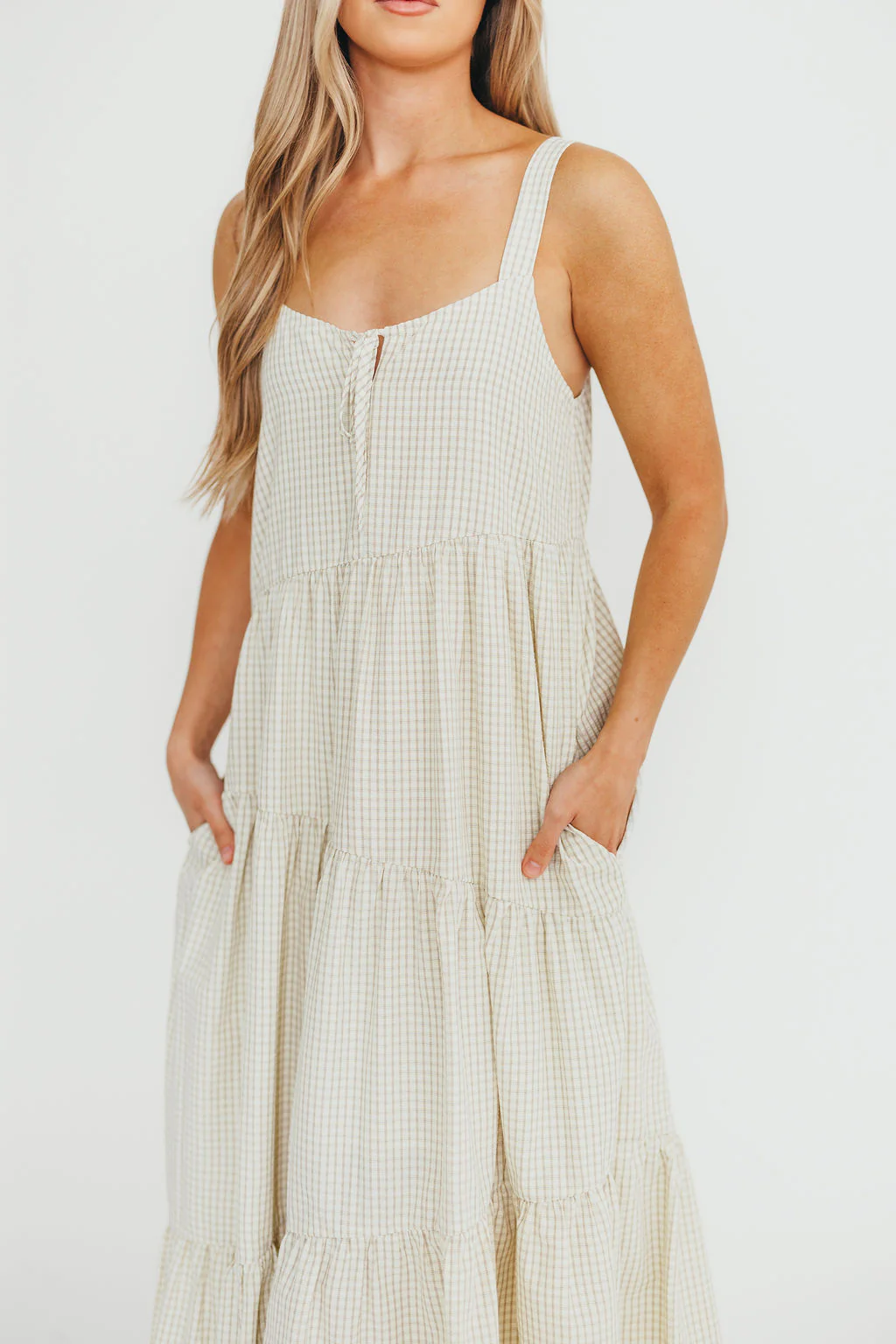 Chesney Midi Dress in Taupe/Cream - Fashionser