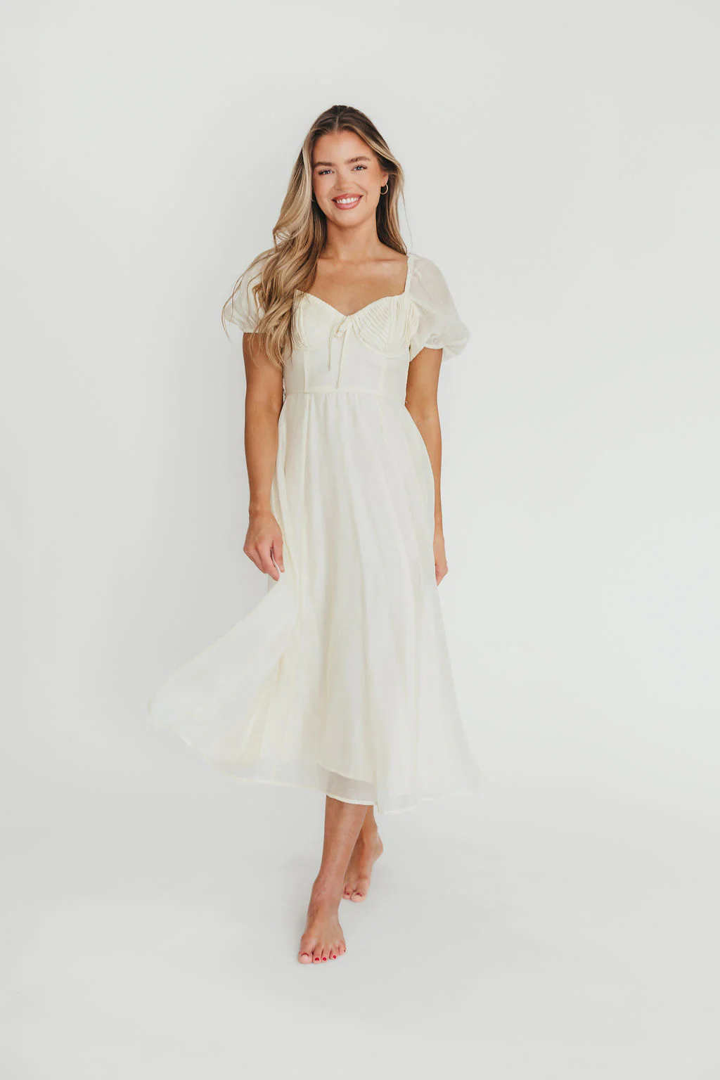 Stevie Bustier Midi Dress in Cream - Fashionser