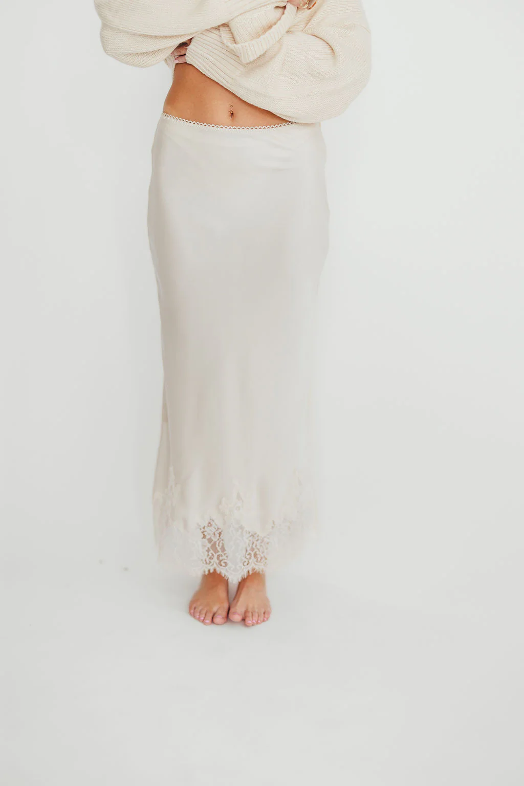 Isabelle French Lace Midi Skirt in Ivory - Fashionser