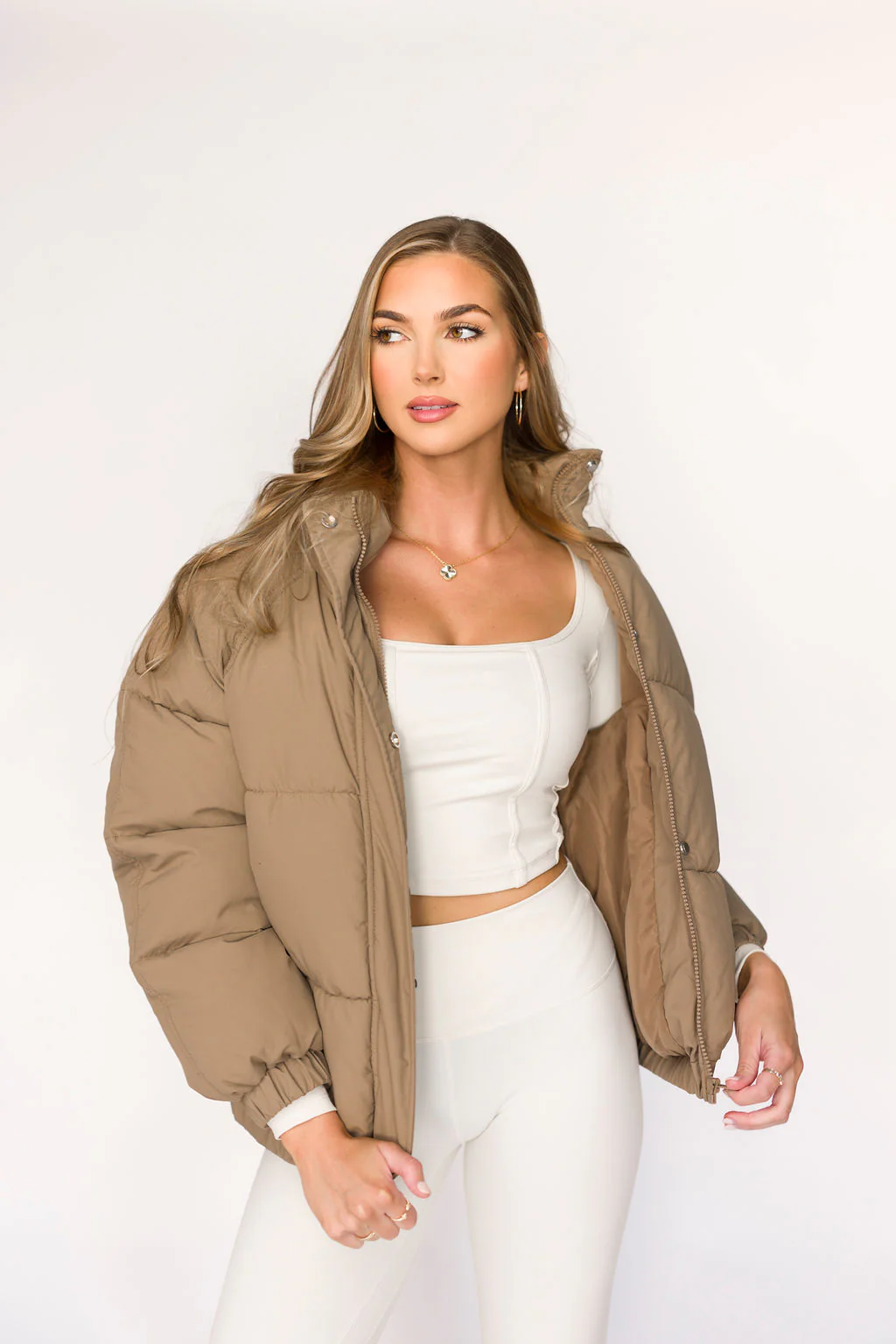 Jasmine Oversized Puffer Jacket in Khaki - Fashionser
