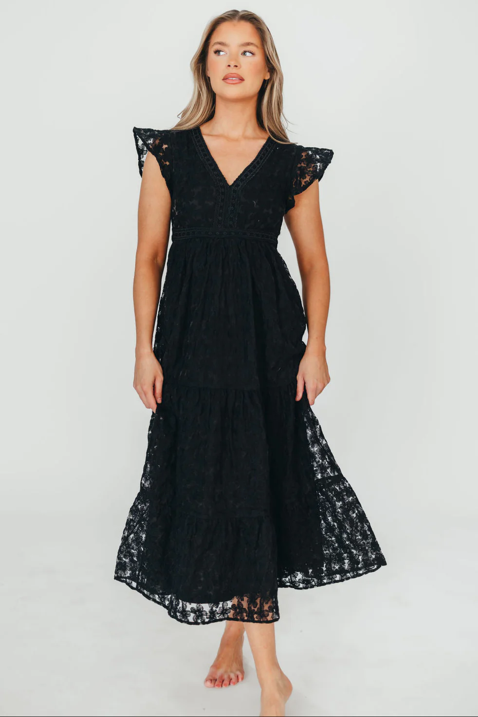 Cleo Lace-Trimmed Maxi Dress in Black - Fashionser