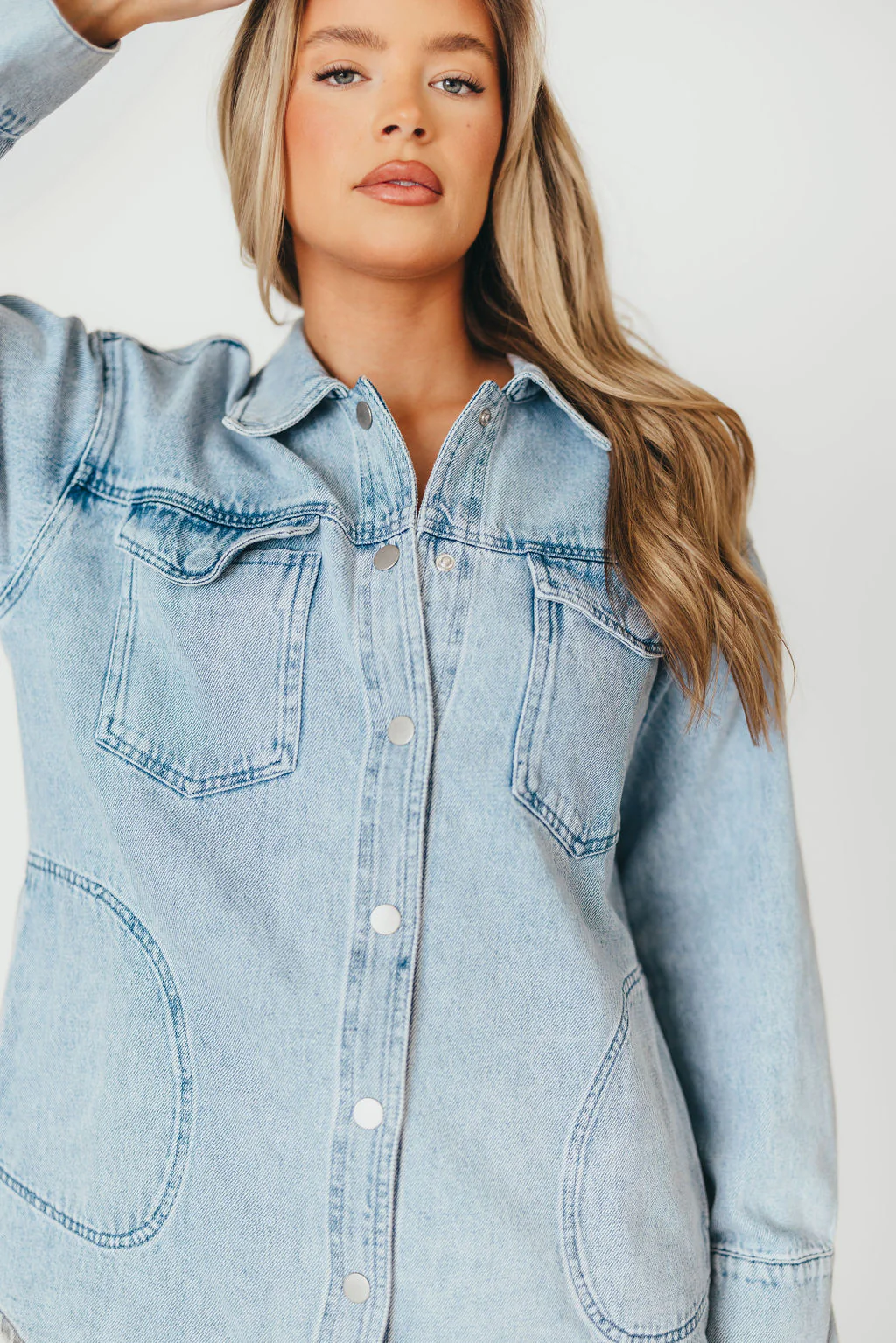 Meritt Longline Denim Jacket in Light Wash - Fashionser