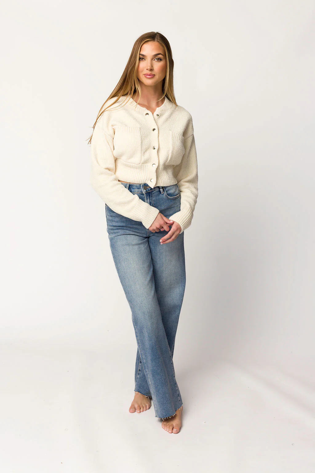 Kendall Knit Bomber Jacket in Ivory - Fashionser