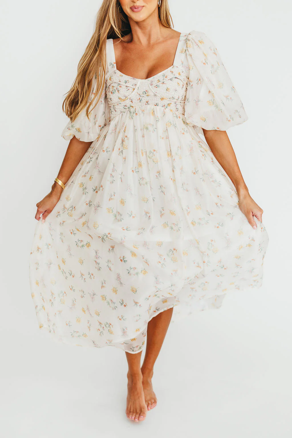 Harlow Maxi Dress in Tiny Yellow Floral - Bump Friendly & Inclusive Sizing (S-3XL) - Fashionser