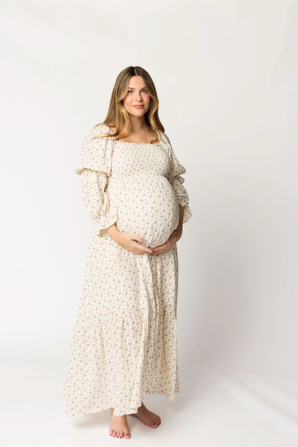Emerson Gauze Maxi Dress in Ivory - Bump Friendly - Fashionser