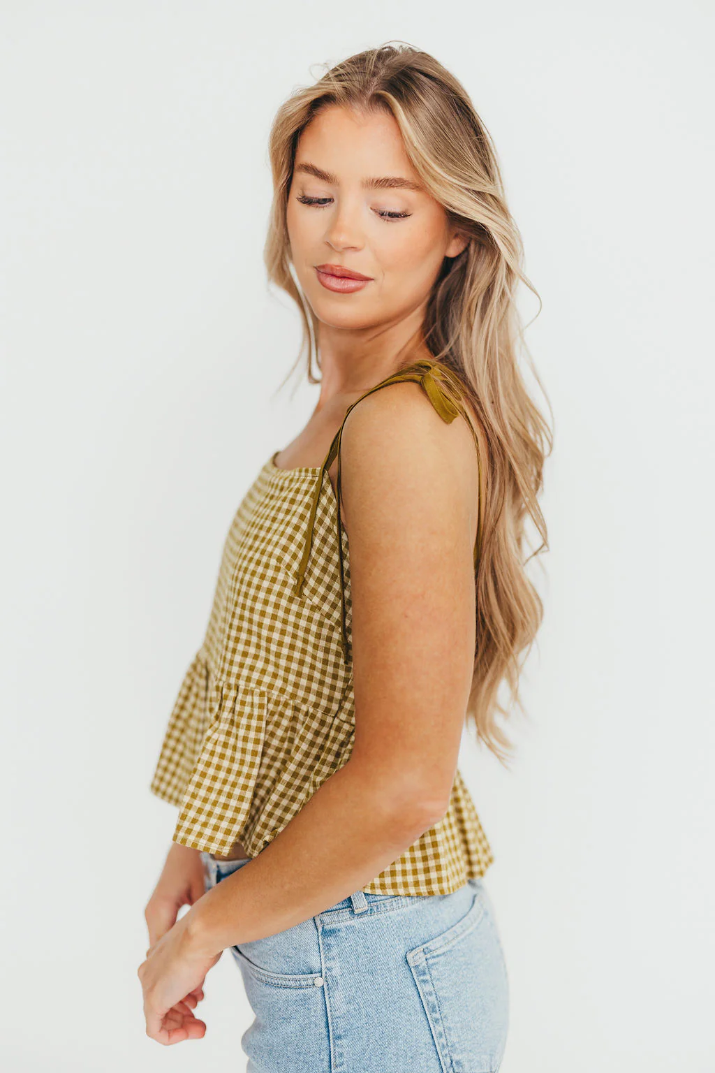 Vienna Gingham Pattern Top in Lemon Grass - Fashionser