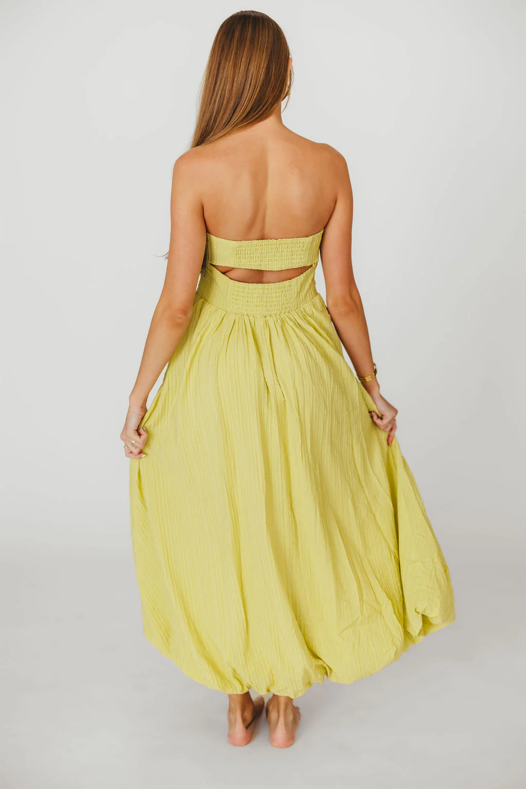 Trinity Strapless Maxi Dress in Celery - Fashionser