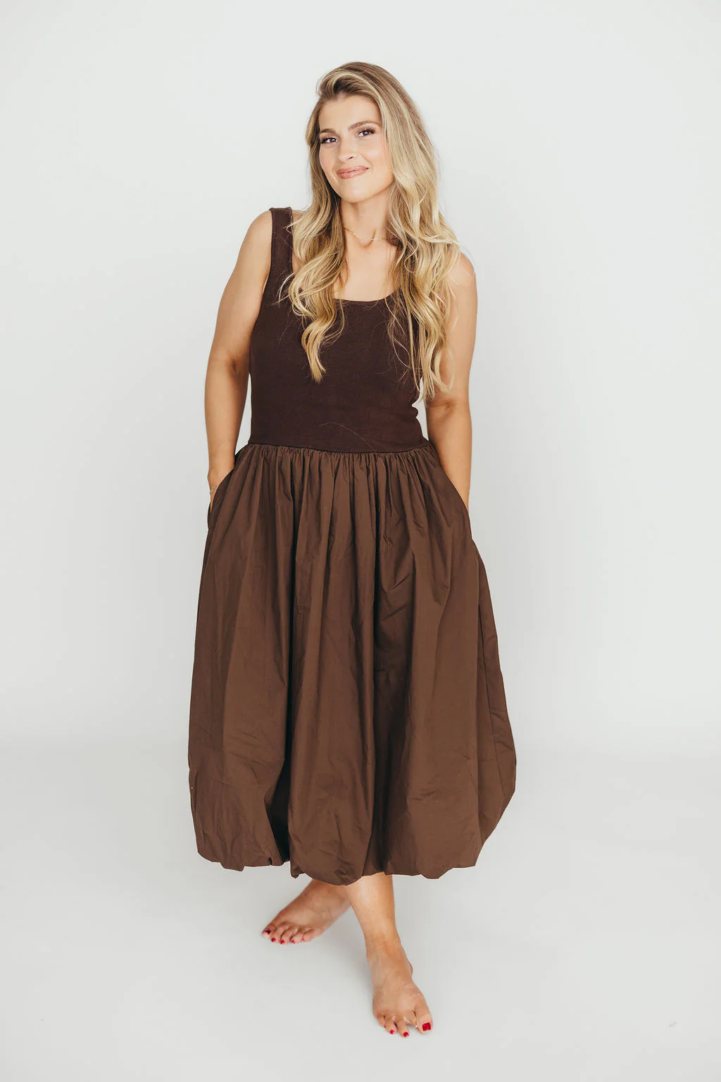 Betty Midi Dress in Brown - Fashionser
