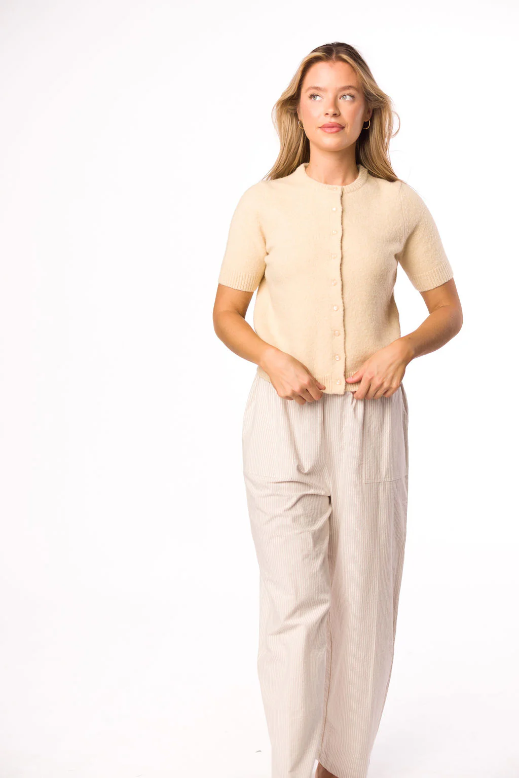 Dawson 100% Cotton Wide Leg Pant in Natural Stripes - Fashionser