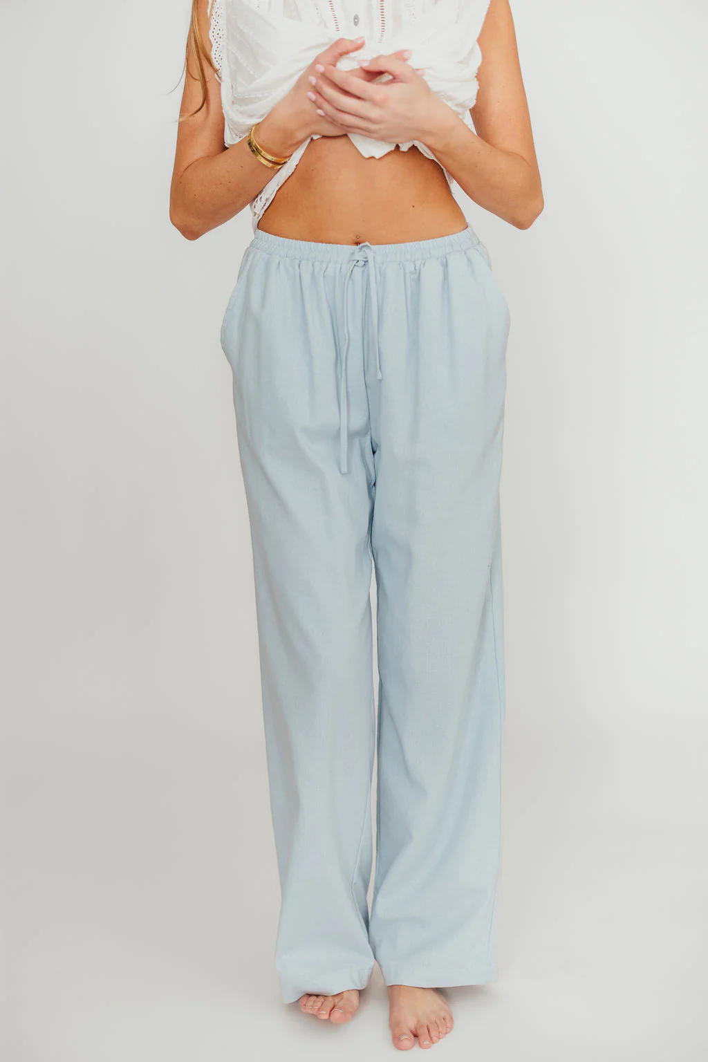 Avani Wide Leg Pants in Powder Blue - Fashionser