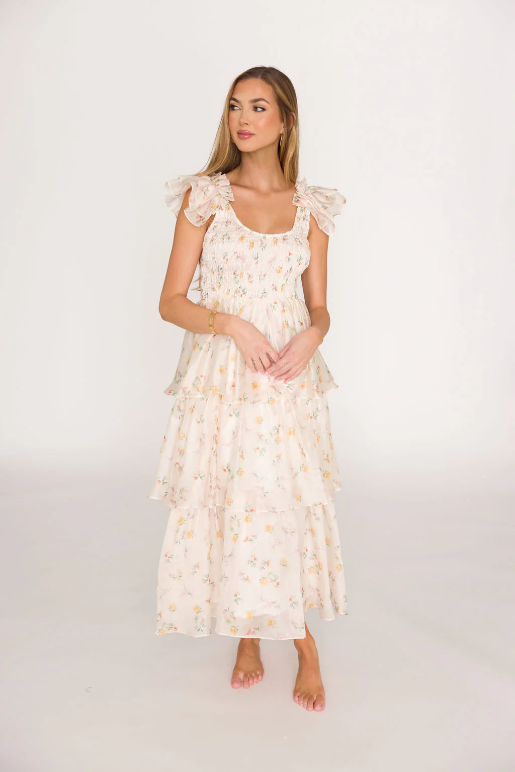 Forever & Always Midi Dress in Tiny Yellow Floral - Bump Friendly & Inclusive Sizing (S-3XL) - Fashionser