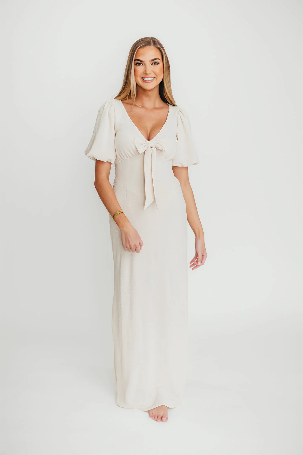 Selena Bow Front Maxi Dress in Ivory - Fashionser