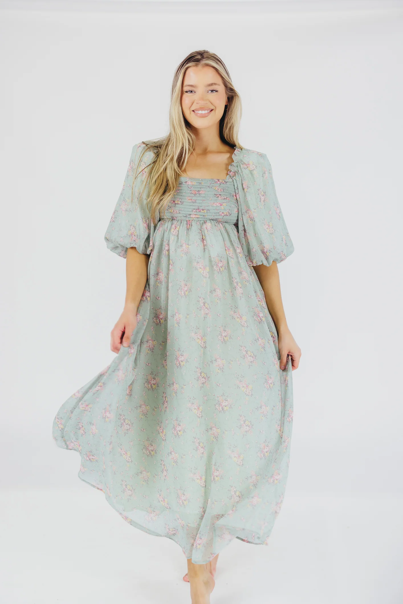 Melody Maxi Dress in Turquoise Floral - Bump Friendly & Inclusive Sizing (S-3XL) - Fashionser