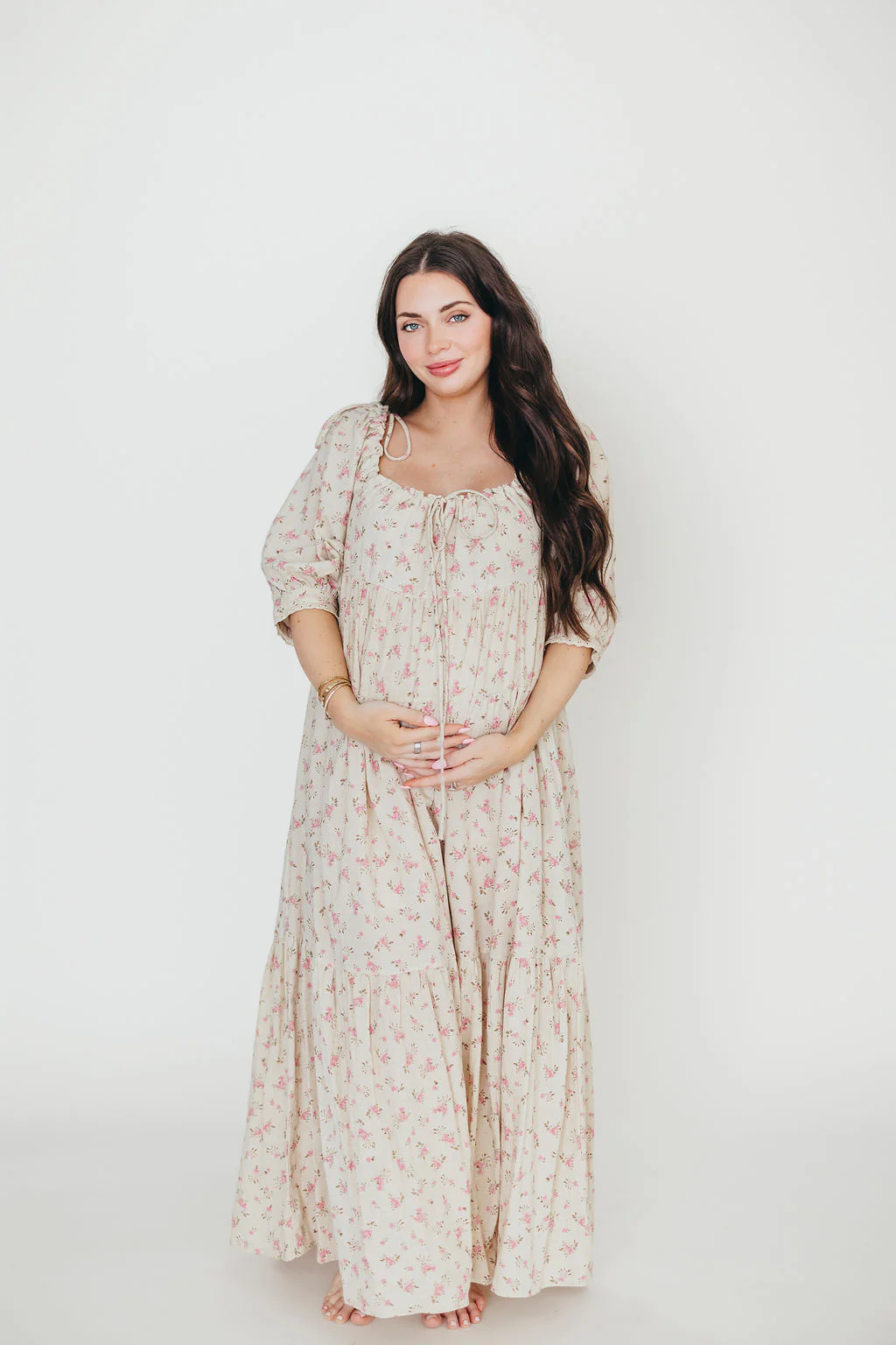 Cara 100% Cotton Maxi Dress in Pink/Brown Floral - Fashionser