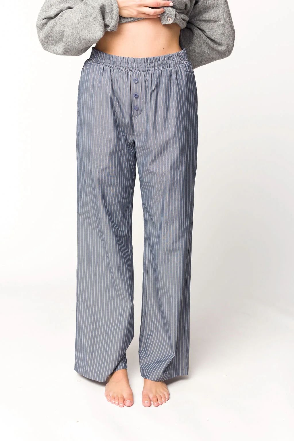 Michelle Striped Pajama Style Pants in Midnight - Fashionser