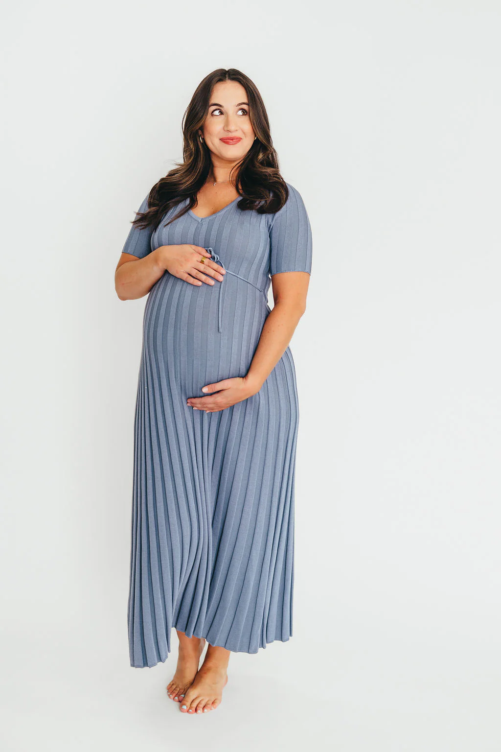 Oakley Ribbed Maxi Dress in Dusty Blue - Bump Friendly - PRE-ORDER - Fashionser