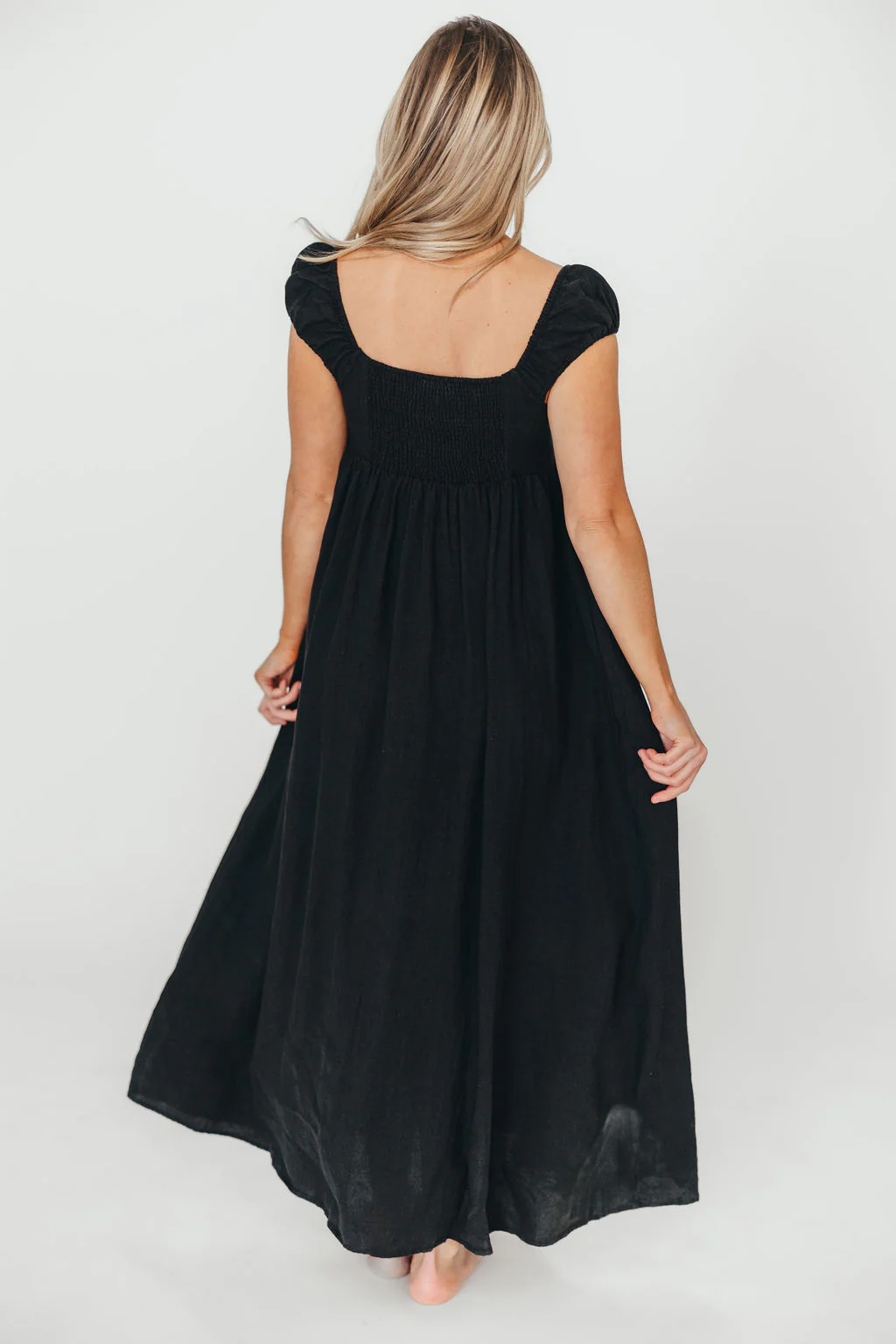 Novella Maxi Dress in Black -100% Linen Bump Friendly - Fashionser