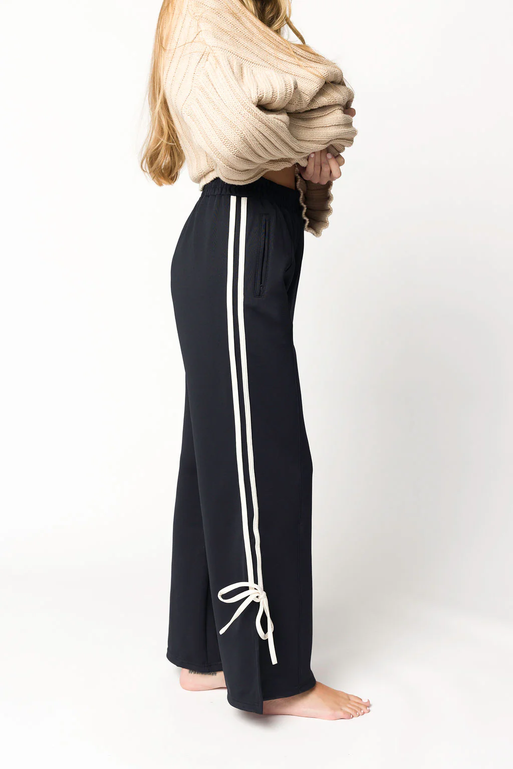 Murphy Track Pants with Bow Detail in Dark Navy/White - Fashionser