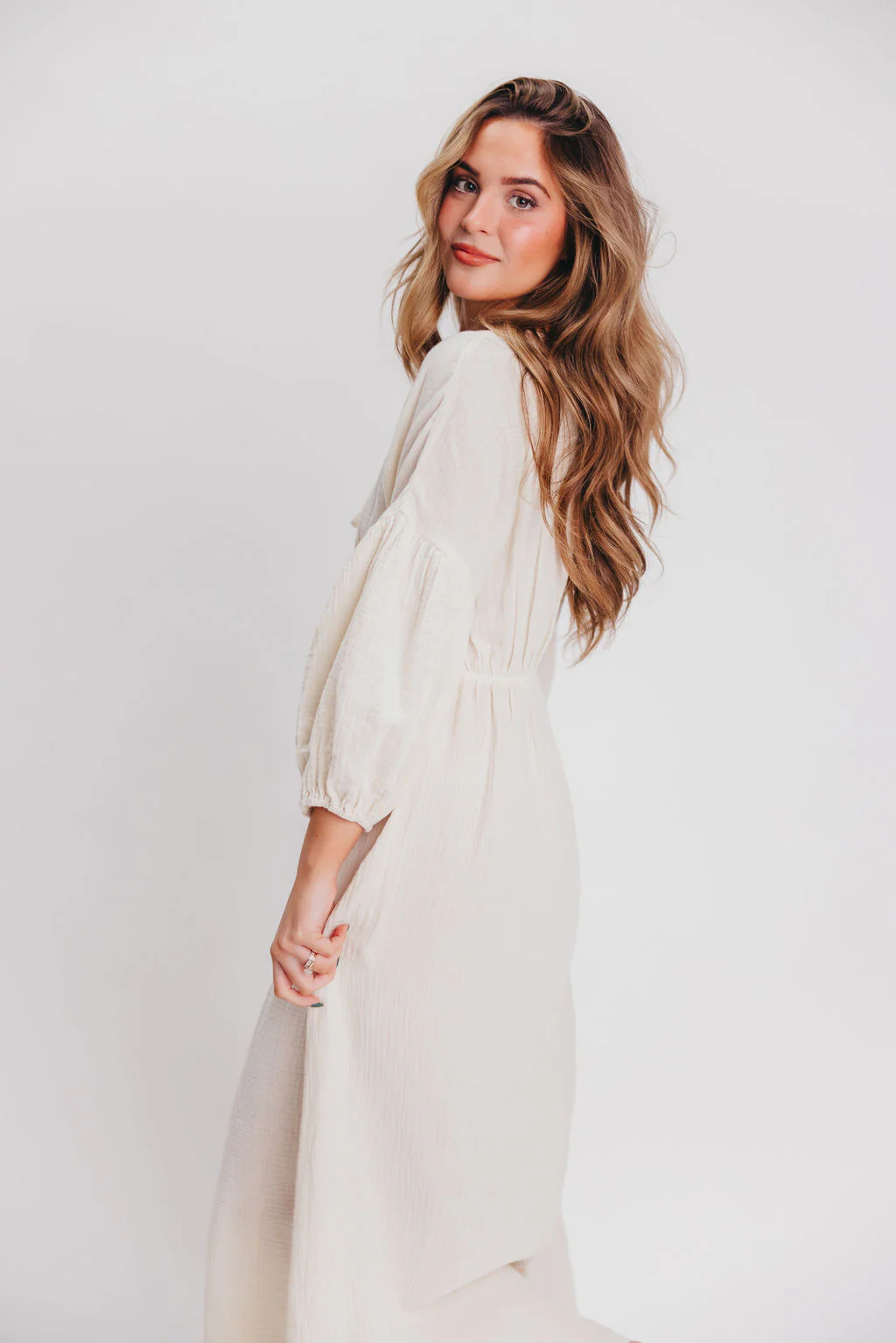 Hunter 100% Cotton Gauze Midi Dress in Soy - Bump Friendly (XS-XL) PRE-ORDER - Fashionser