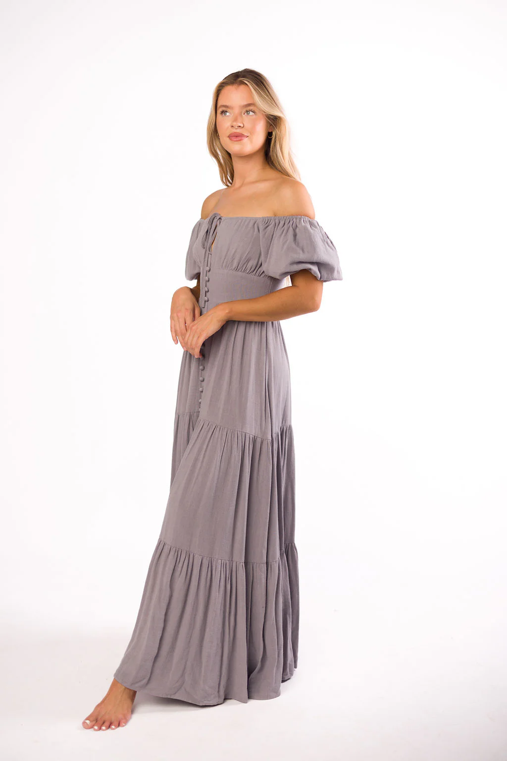Genevieve Tiered Maxi Dress in Slate Grey - Fashionser