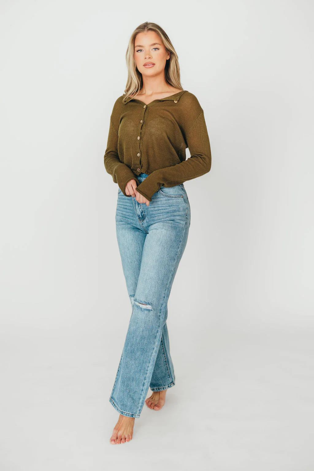 Bishop 100% Cotton Lightweight Cardigan in Olive - Fashionser