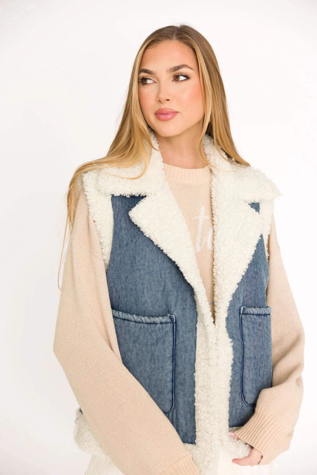 Willa Sherpa Denim Vest - Fashionser