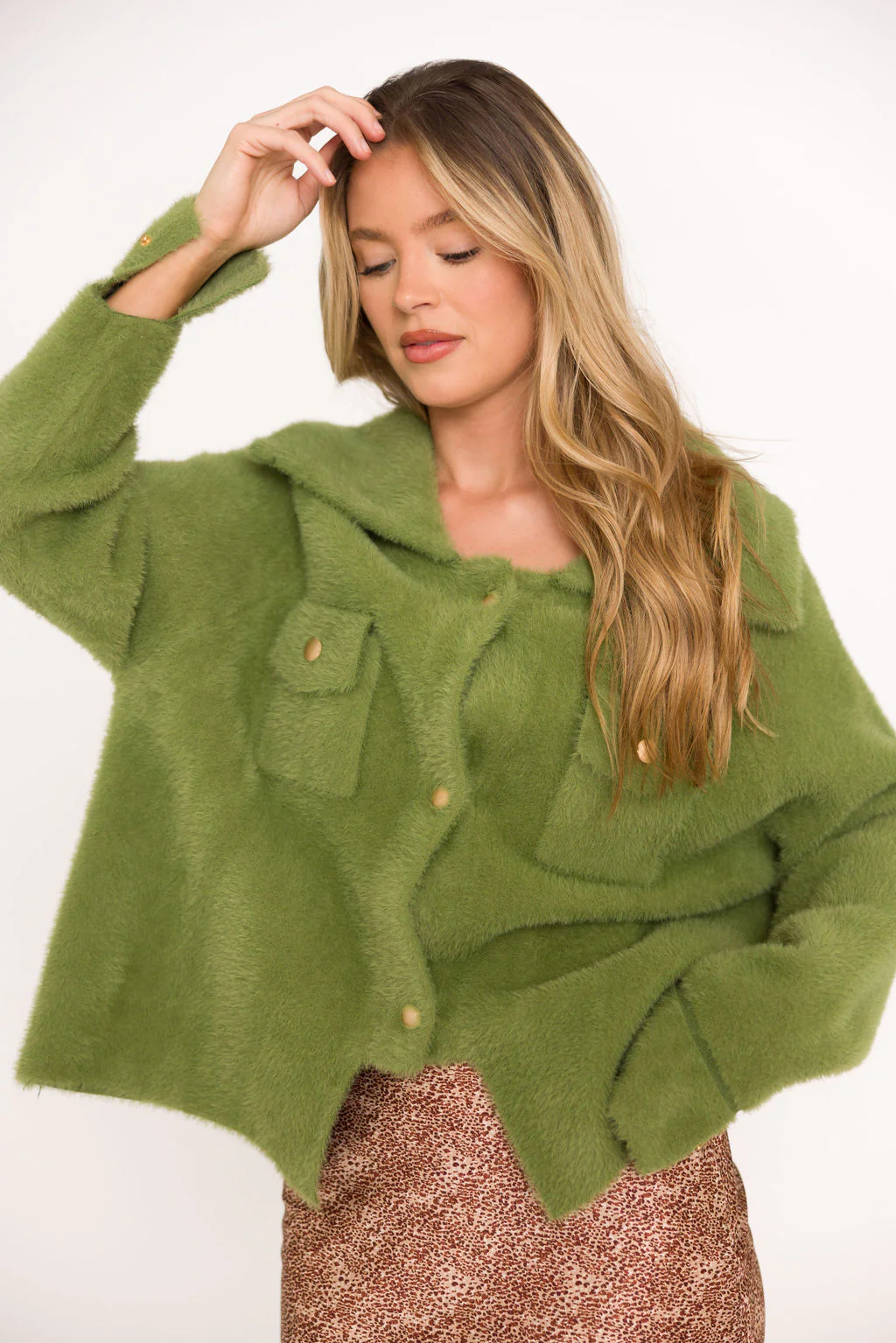 Flo Fur Oversized Jacket in Olive - Fashionser