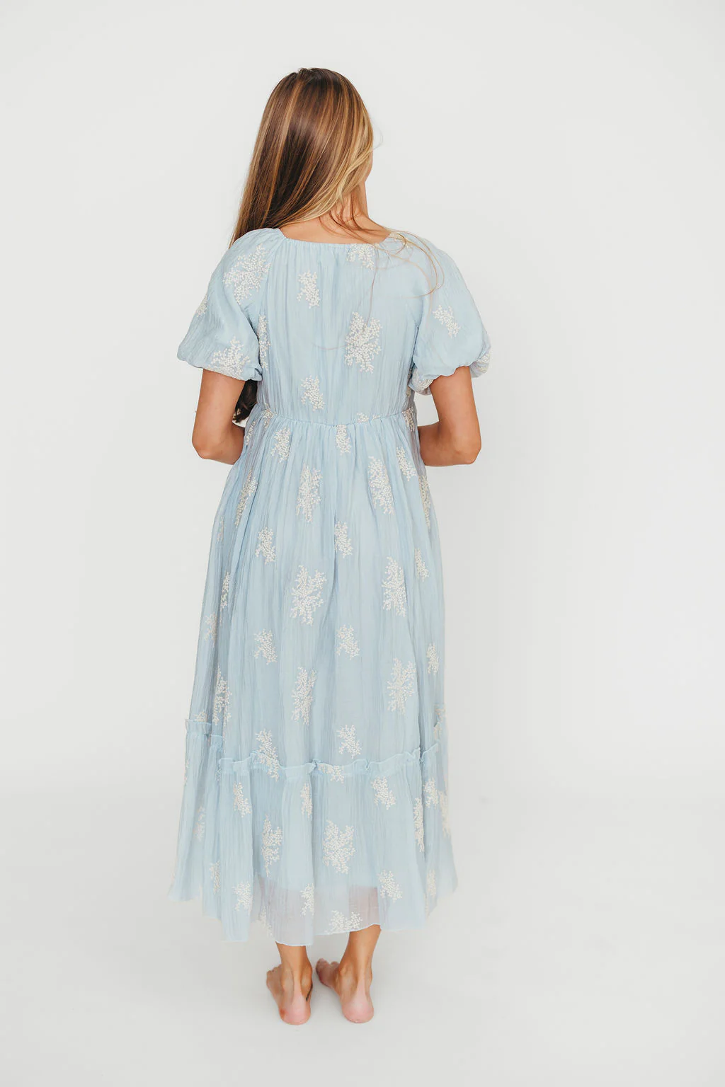 Hallie Embroidered Maxi Dress in Powder Blue - Bump Friendly & Inclusive Sizing (S-3XL) - Fashionser