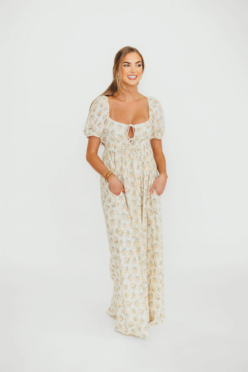 Haven 100% Cotton Tie-Front Maxi Dress in Orange Green Floral - Bump Friendly (Restocking in April) - Fashionser