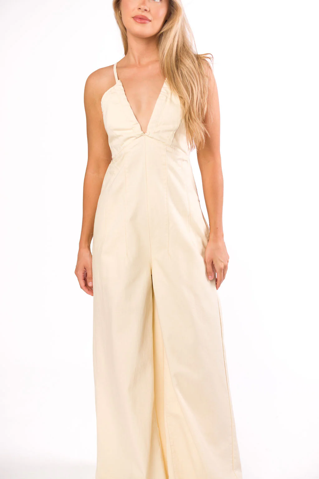 Midweek 100% Cotton Denim Jumpsuit in Ivory - Fashionser