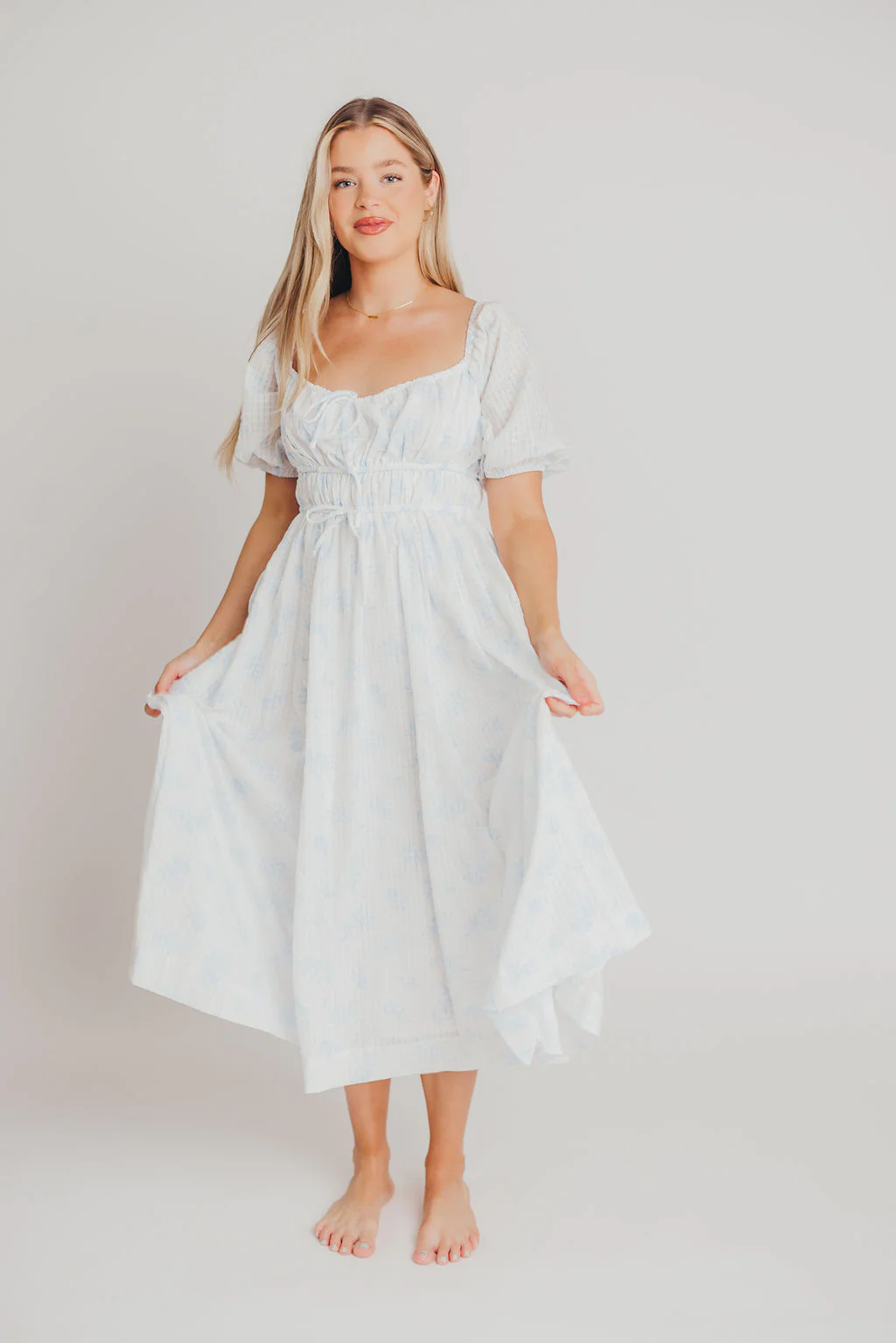 Edda Coastal Midi Dress in Light Blue - Bump Friendly & Inclusive Sizing (S-3XL) - Fashionser