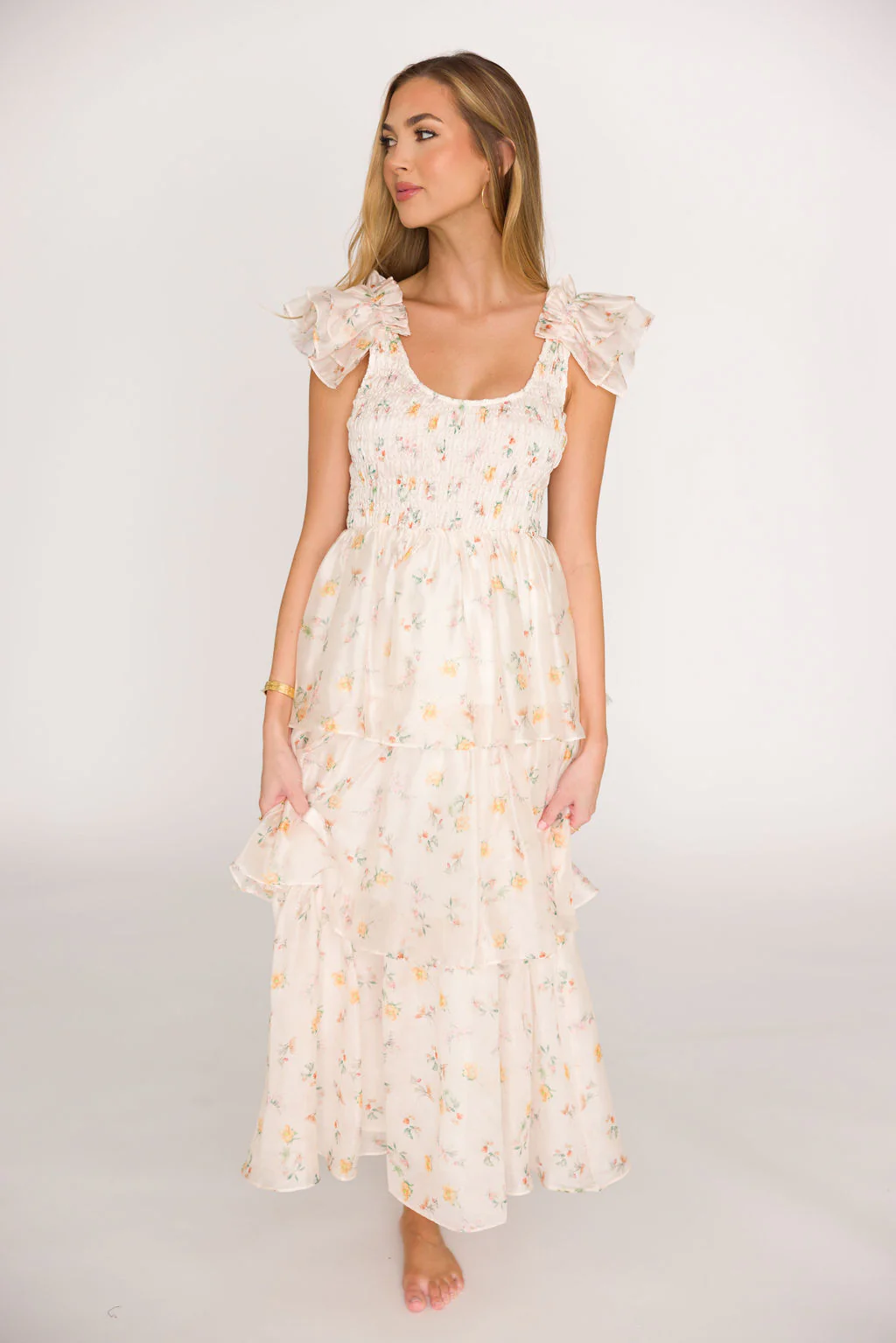 Forever & Always Midi Dress in Tiny Yellow Floral - Bump Friendly & Inclusive Sizing (S-3XL) - Fashionser