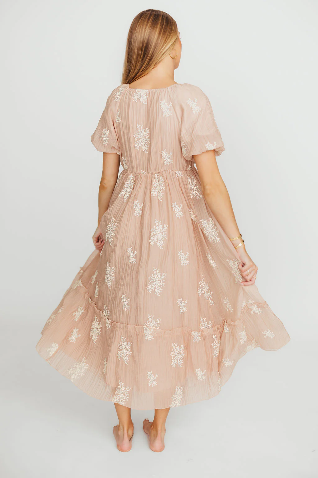 Hallie Embroidered Maxi Dress in Blush - Bump Friendly & Inclusive Sizing (S-3XL) - Fashionser