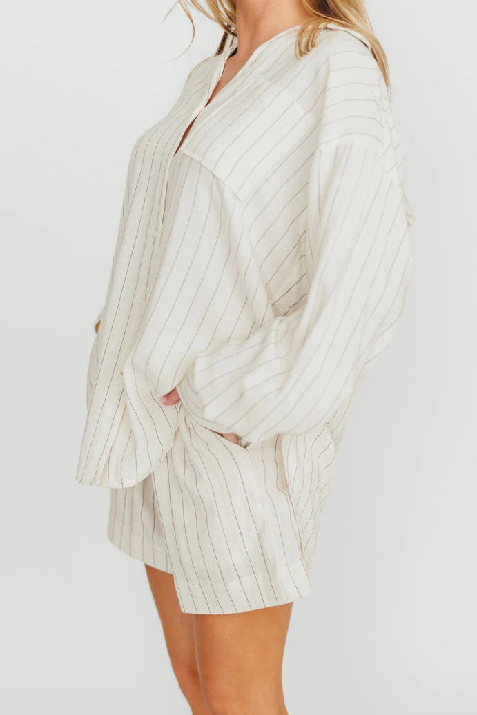 Keira Stripe Shorts in Natural/Black - Fashionser